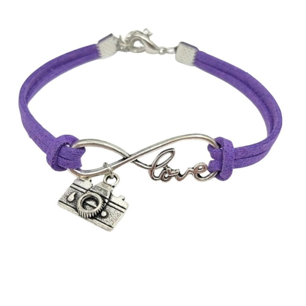 3/$20 Photographer Bracelet Camera Love Infinity Purple Suede Fashion Jewelry